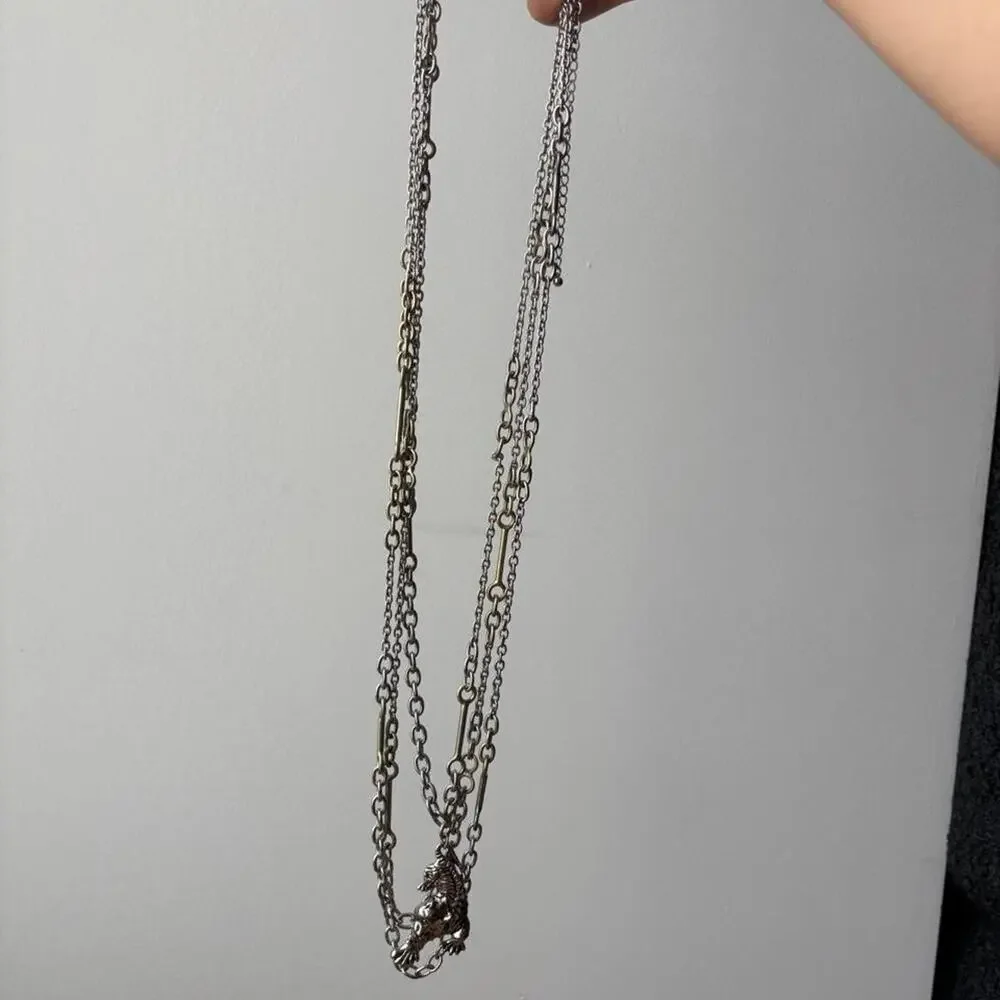 Vintage Multi-layered chain necklace w/unique panther pendant, Silver/Gold
